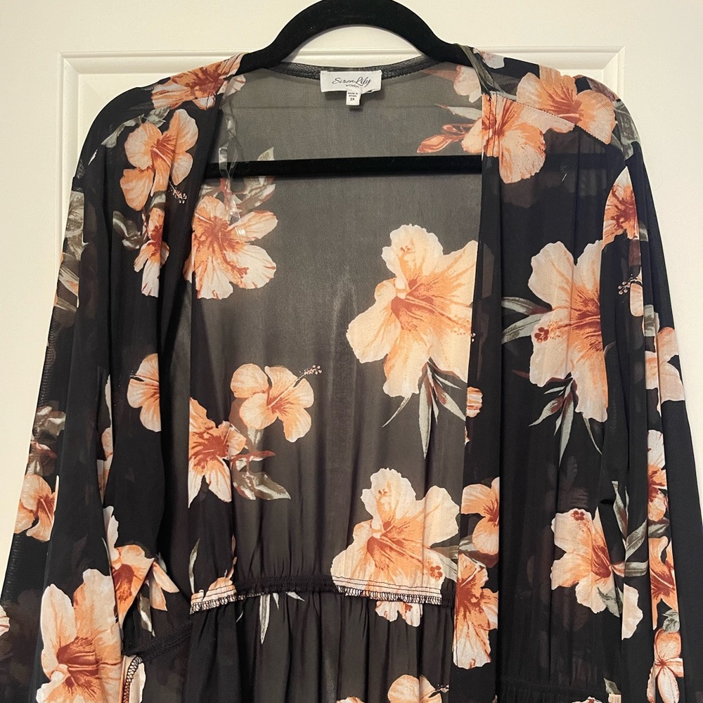 Floral Thin Cardigan With Waist Tie